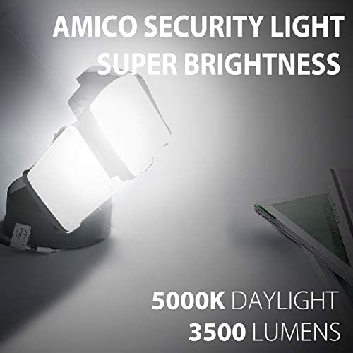 Amico 3500LM LED Security Light, 30W Super Bright Outdoor Flood Light, ETL- Certified, 5000K, IP65 Waterproof, 3 Adjustable Heads for Garage, Patio, Garden, Porch&Stair(White Light)