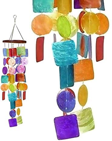 Bellaa 22890 Rainbow Wind Chimes Patio Lawn Garden Unique Wind Chimes Hanging Capiz Memorial Grace Handmade Chimes 27 inch Presents for Mom Gifts for Grandma
