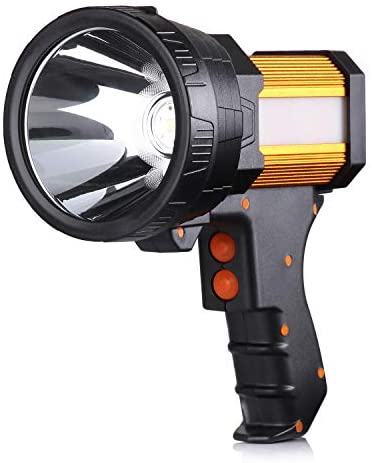 BUYSIGHT Rechargeable spotlight,Spot lights hand held large flashlight 6000 lumens handheld spotlight Lightweight and Super bright flashlight (Aluminium_Alloy Golden)