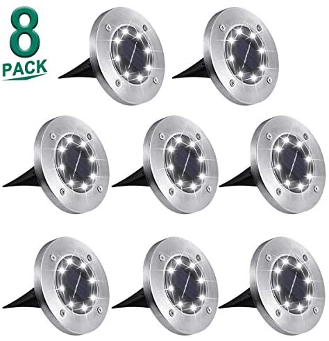 Aogist Solar Ground Lights,8 LED Garden Lights Waterproof Patio Outdoor Light with Light Sensor for Lawn,Pathway,Yard,Driveway,Step and Walkway (8 Pack White)