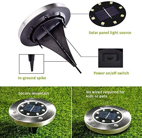 INCX Solar Ground Lights, 12 Packs 8 LED Solar Garden Lamp Waterproof In-Ground Outdoor Landscape Lighting for Patio Pathway Lawn Yard Deck Driveway Walkway White