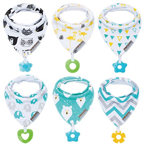 Baby Bandana Drool Bibs 6-Pack and Teething Toys 6-Pack Made with 100% Organic Cotton, Super Absorbent and Soft Unisex (Vuminbox) (6-Pack Unisex)
