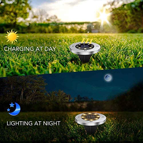 Solar Ground Lights - 8 LED Solar Garden Lights Outdoor，Disk Lights Waterproof In-Ground Outdoor Landscape Lighting for Lawn Patio Pathway Yard Deck Walkway Flood Light Dekugaa (8)