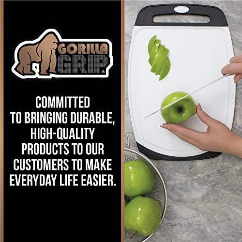 GORILLA GRIP Original Oversized Cutting Board, 3 Piece, BPA Free, Dishwasher Safe, Juice Grooves, Larger Thicker Boards, Easy Grip Handle, Non Porous, Extra Large, Kitchen, Set of 3, Gray