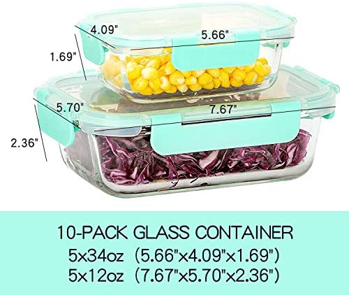 [10-Pack] Glass Food Storage Containers with Lids, Airtight, BPA Free, Meal Prep Containers for Kitchen, Home Use
