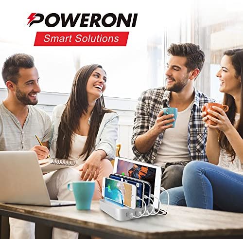 Poweroni USB Charging Station Dock - 4-Port - Fast Charge Docking Station for Multiple Devices - Multi Device Charger Organizer - Compatible with Apple iPad iPhone and Android Cell Phone and Tablet