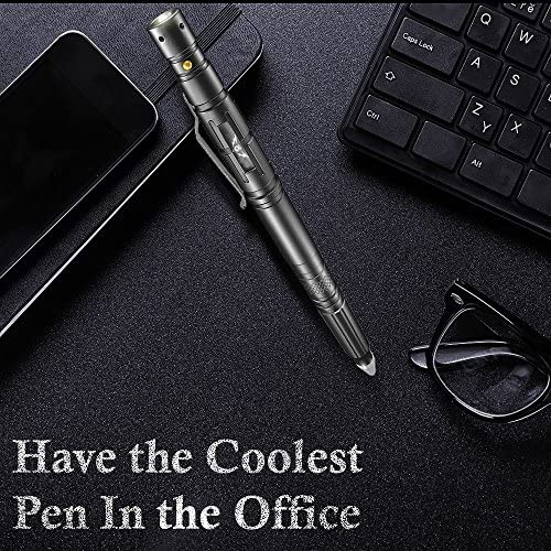 Tactical Pen for Self-Defense + LED Tactical Flashlight, Bottle Opener, Window Breaker | Multi-Tool for Everyday Carry (EDC) Survival Gear | For Military, Police, SWAT | Gift Boxed + Extra Ink