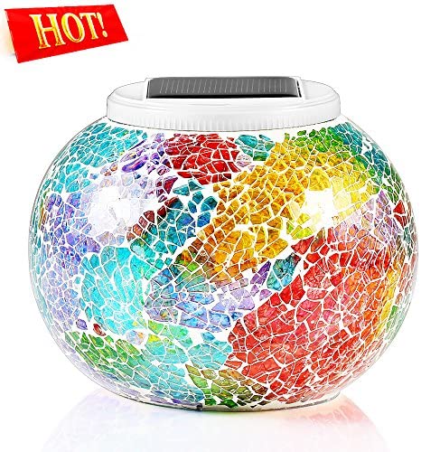 Pandawill Color Changing Mosaic Solar Light, Multi-colored1 Waterproof/Weatherproof Crystal Glass Globe Ball Light for for Garden, Patio, Party, Yard, Outdoor/Indoor Decorations