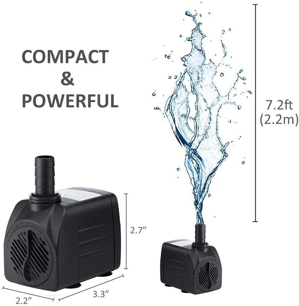 GROWNEER 550GPH Submersible Pump 30W Ultra Quiet Fountain Water Pump, 2000L/H, with 7.2ft High Lift, 3 Nozzles for Aquarium, Fish Tank, Pond, Hydroponics, Statuary